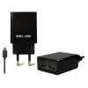Ceļojumu lādētājs Beline Beli0011 — 2× USB porti, microUSB kabelis, 2A izvade, melns