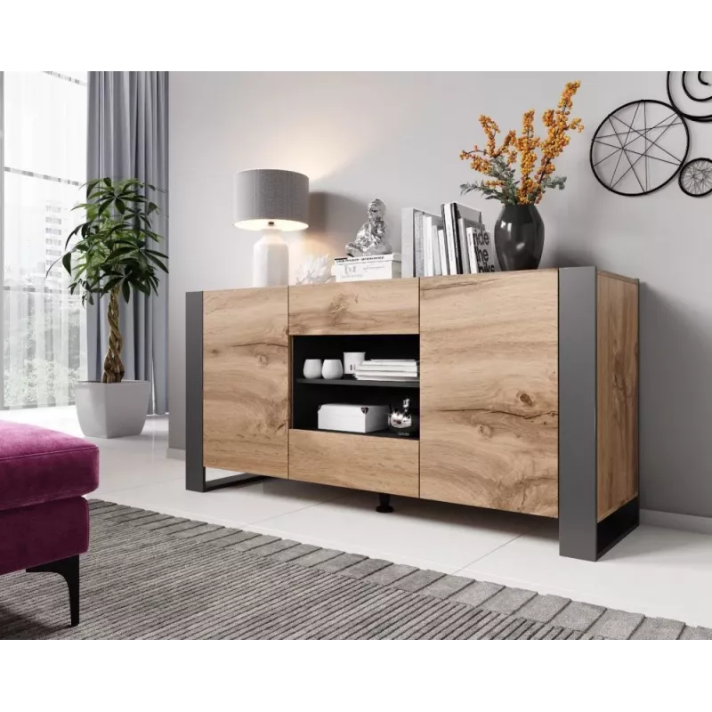 Cama kumode WOOD votana ozols/antracīts