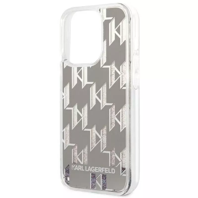 Karl Lagerfeld KLHCP14XLMNMS iPhone 14 Pro Max 6.7 cietais maciņš sudrabs / sudrabs Liquid Glitter Monogram