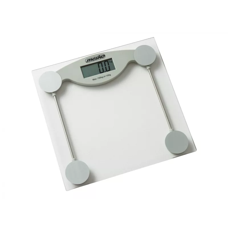 Elektroniskie personīgie svari Mesko MS 8137 — 150 kg, 100 g precizitāte, balts/caurspīdīgs