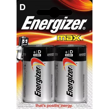 Vienreizējās lietošanas baterija Energizer MAX D sārma 1,5 V, D izmērs, 2 gab., cilindriska, 139 g, 10 gadu glabāšanas laiks