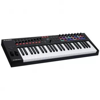 M-Audio Oxygen Pro 49 MIDI tastatūras kontrolieris — 49 taustiņi, 16 paliktņi, 9 faderi, OLED displejs, USB, MIDI izeja