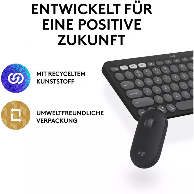 Logitech Pebble 2 Combo bezvadu tastatūra un pele QWERTZ vācu grafīts