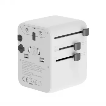 Ceļojumu adapteris GEMBIRD TPA-2A3C70-01-W — I tipa spraudnis, 3× USB-C (70W), 2× USB-A (18W), 100–250V, balts