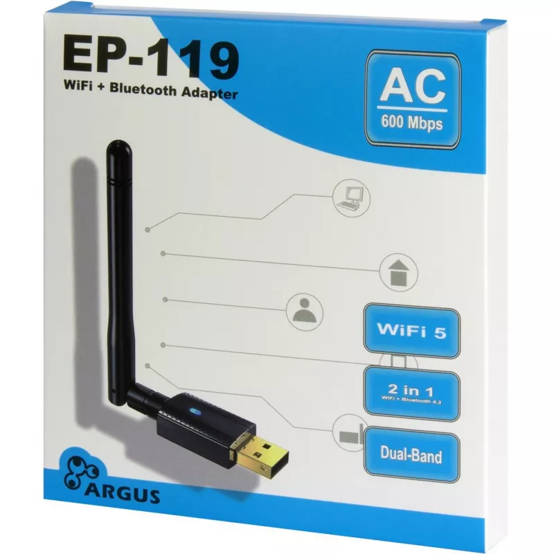 USB Wi‑Fi / Bluetooth adapteris INTER-TECH EP-119, Wi‑Fi 5 (802.11ac) divjoslu 600 Mbit/s