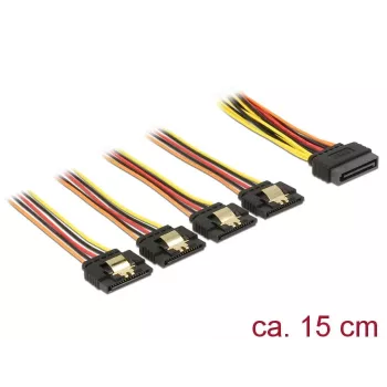SATA strāvas kabelis DeLOCK 60156 0.15 m SATA 15-pin uz 4 x SATA 15-pin Daudzkrāsains