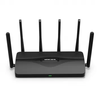 Bezvadu maršrutētājs MERCUSYS MR47BE — Tri‑joslu Wi‑Fi 7 (2.4/5/6 GHz), 9300 Mbps, 3× RJ‑45, 2.5GbE, 6 ārējās antenas