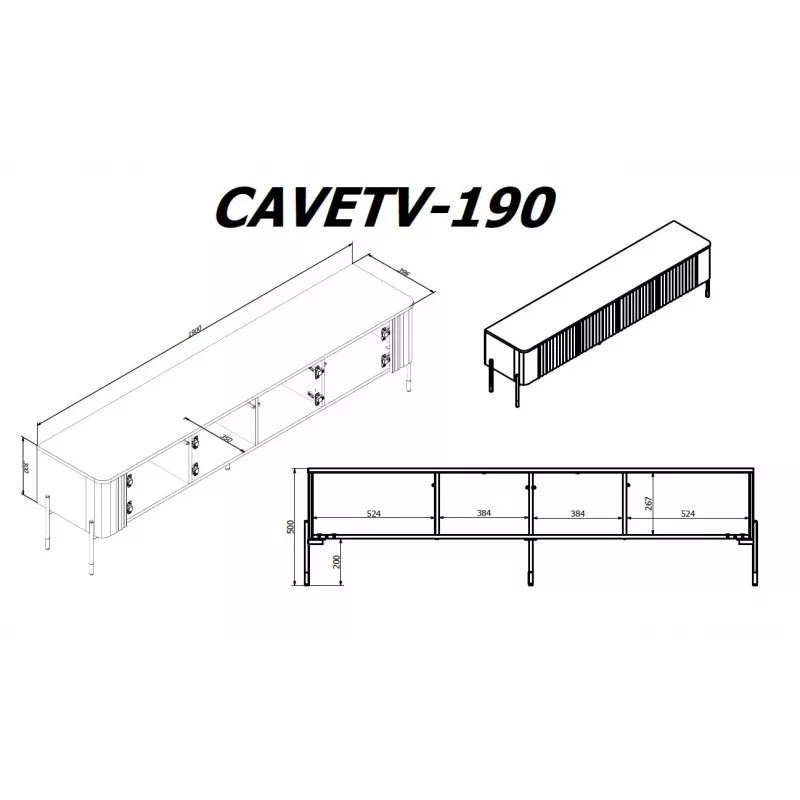 Cama VERA TV skapis 190x40x50 kašmira matēts
