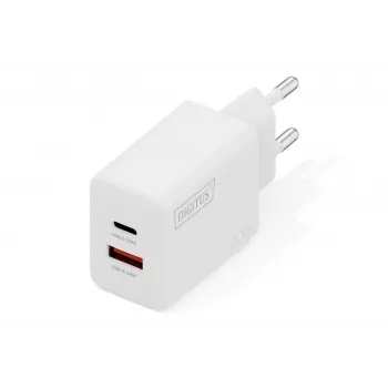AC USB Lādētājs DIGITUS 20W, 1x USB-C, 1x USB-A, Ieeja 100–240V, Balts