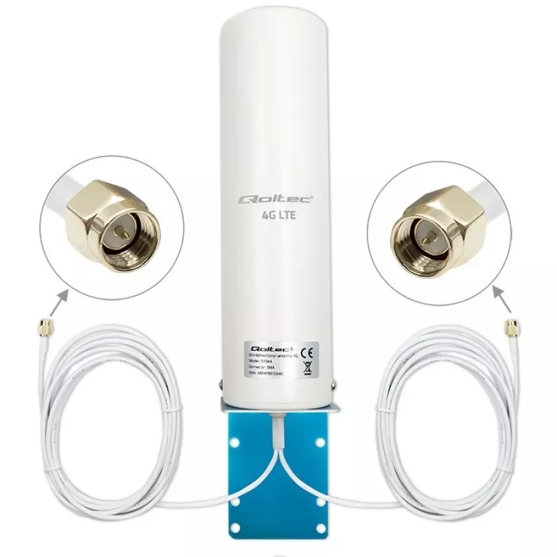 Āra visvirziena 4G LTE antenna QOLTEC 57044, 5 dBi, 600–2700 MHz, 50 W, 50 Ω, balts vara korpuss