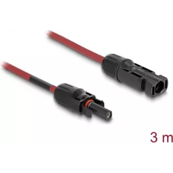 DELOCK 90971 saules paneļa pagarinātājkabelis, 3 m, 4 mm², DL4 tēviņš–mātīte, 1000 V DC, sarkans/melns