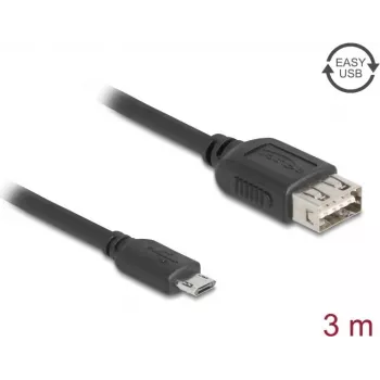 USB 2.0 kabelis DELOCK 81520 — Micro-USB B uz USB A, 3 m, melns