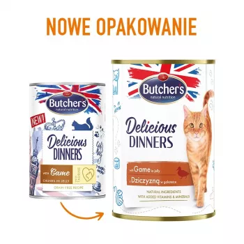 Slapjā barība kaķiem Butcher's Delicious Dinners 400 g — Pieaugušiem, brieža gaļas garša