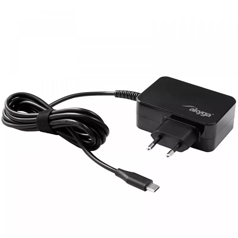 Akyga AK-ND-81 USB-C GaN klēpjdatora barošanas adapteris 65 W, PD 3.0, 5–20 V, 1,8 m kabelis, melns
