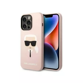 Karl Lagerfeld KLHMP14XSLKHLP cietais maciņš iPhone 14 Pro Max 6.7 collu gaiši rozā silikons ar Karla galvu un MagSafe