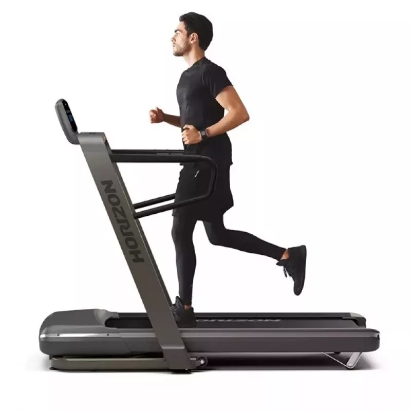 Saliekams elektriskais skrejceļš Horizon Fitness Omega Z-02 — 140×53 cm lente, 20 km/h maks. ātrums, 159 kg slodze, Graphite