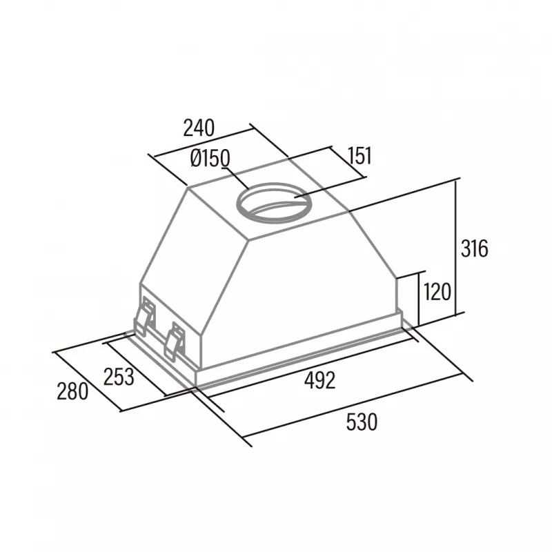 Iebūvējamā tvaika nosūcēja nosūcējs CATA GCX 53 SD — 530 mm, 750 m³/h, metāla tauku filtri, skārienvadība, pelēks
