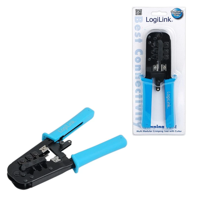 LogiLink WZ0019 daudzfunkcionālas modulāro spraudņu presēšanas knaibles, 8P/6P/4P, melnas/zilas