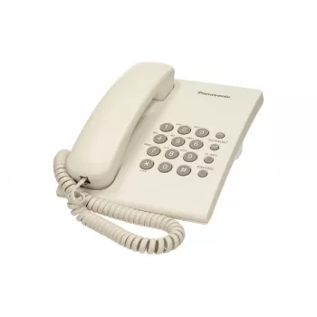 Analogais telefons Panasonic KX-TS500PDW — 16 pogas, balts, galda/sienas stiprinājums, 100 ierakstu telefongrāmata