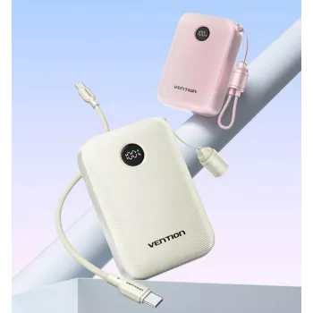 Power Bank Vention 20000mAh 22.5W — 2× USB-C, 1× USB-A, Bēšs