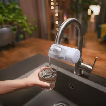 BRITA ON TAP V CU CE2 (1052067) – krāna ūdens filtrs, 4 posmi, 600 L, 3 režīmi, balts