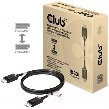 CLUB3D DisplayPort 2.1 Divvirzienu VESA DP80 Sertificēts Kabelis 4K240Hz, 8K60Hz vai 10K30Hz M/M 1.2m/3.94ft