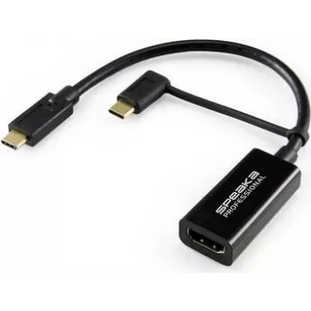 SpeaKa Professional SP-9015340 Video kabeļa adapteris 0,15 m USB Type-C uz HDMI melns