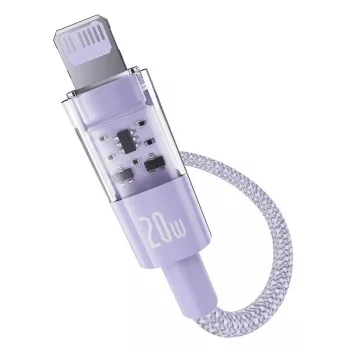USB-C uz Lightning ātrās uzlādes kabelis Baseus Gem 1 m 20 W Violeta, neilona pīte, 7-pin Lightning