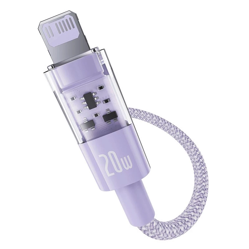 USB-C uz Lightning ātrās uzlādes kabelis Baseus Gem 1 m 20 W Violeta, neilona pīte, 7-pin Lightning