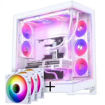 PHANTEKS NV-Series NV9 MK2 korpuss, EATX, DRGB, rūdīts stikls - Balts + M25 Gen2 PWM D-RGB ventilators 3 komplekts - reversais asmens, 140mm, Balts + DRGB komplekts