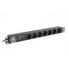 Strāvas sadales iekārta LANBERG PDU-PRO-07F-0200-BK — 1U statīva PDU, 7 F tipa kontaktligzdas, 16 A, 2 m kabelis, melna