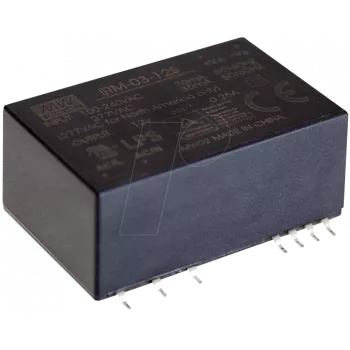 Strāvas pārveidotājs/invertors Mean Well IRM-03-15S, 3 W, ieeja 85–305 V, izeja 15 V, RoHS, 24×37×16 mm