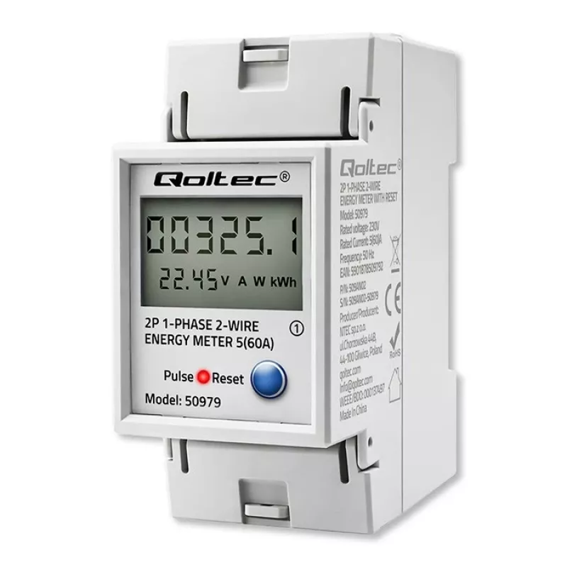 Enerģijas skaitītājs QOLTEC Vienfāzes DIN-sliežu 230V (50979)