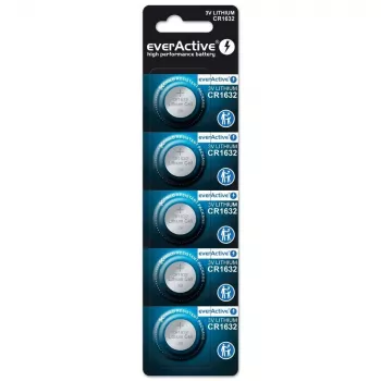 Baterija everActive CR1632 litija vienreizējā monēta 3 V — 5 gab., 16 mm × 3,2 mm