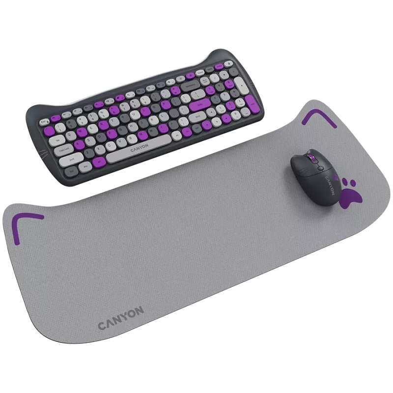 Bezvadu tastatūras un peles komplekts CANYON HSET-W6 Kitty Edition – violets