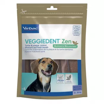 Zobu košļājamās kociņas pieaugušiem suņiem VIRBAC VEGGIEDENT ZEN M, dārzeņu bāzes, vidēja izmēra