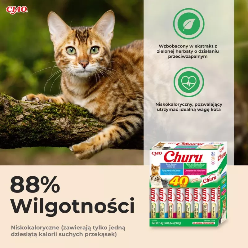 INABA Churu Variety Box — tuncis, 40 × 14 g pastas maisiņi, bezgraudu, bezglutēna