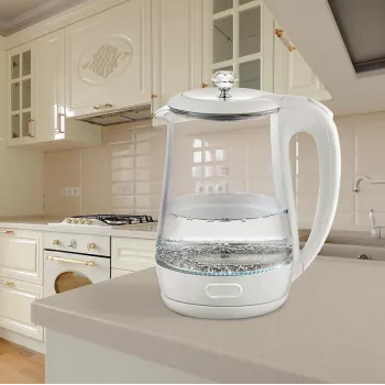Elektriskā tējkanna Maestro MR 052 WH — 1,7 L, 2200 W, caurspīdīgi balta, stikla korpuss