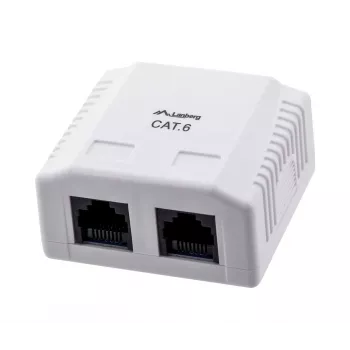 LANBERG OU6-0002-W Virsmas montāžas kontaktligzdu kārba RJ-45 Cat6, balta, 2 ligzdas, 30×54×57 mm