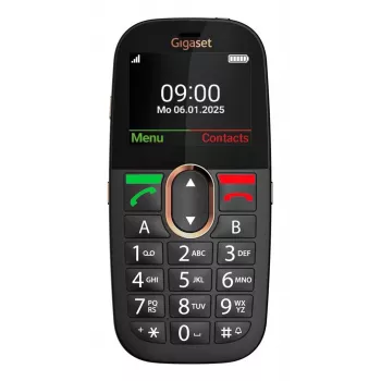 Senioru mobilais telefons Gigaset GL695 — 2,31 collu (5,87 cm) displejs, 240×320, Single SIM, 4G, 2 MP kamera, 1400 mAh, Melns