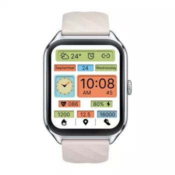 Viedpulkstenis Zeblaze GTS 4 — 1.94 collu (4,93 cm) AMOLED 466×466 px, skārienekrāns, Wi‑Fi, metāla korpuss, silikona siksniņa (balts)