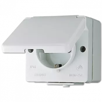 Jung 620 W ligzdas kontaktligzda (F tips) — 16 A, 250 V, baltā Duroplast korpusā, 47 mm
