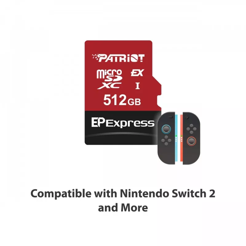 PATRIOT PEF512GEPEXMCX MicroSDXC atmiņas karte 512 GB UHS-I U3 V30 Class 10, lasīšana 800 MB/s, rakstīšana 600 MB/s, rakstīšanas aizsardzības slēdzis