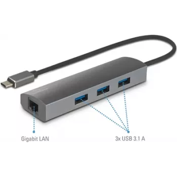 Renkforce RF-3374952 Interfeisa Hub USB 2.0 Type-C 1000 Mbit/s Melns - Pelēks (RF-3374952)