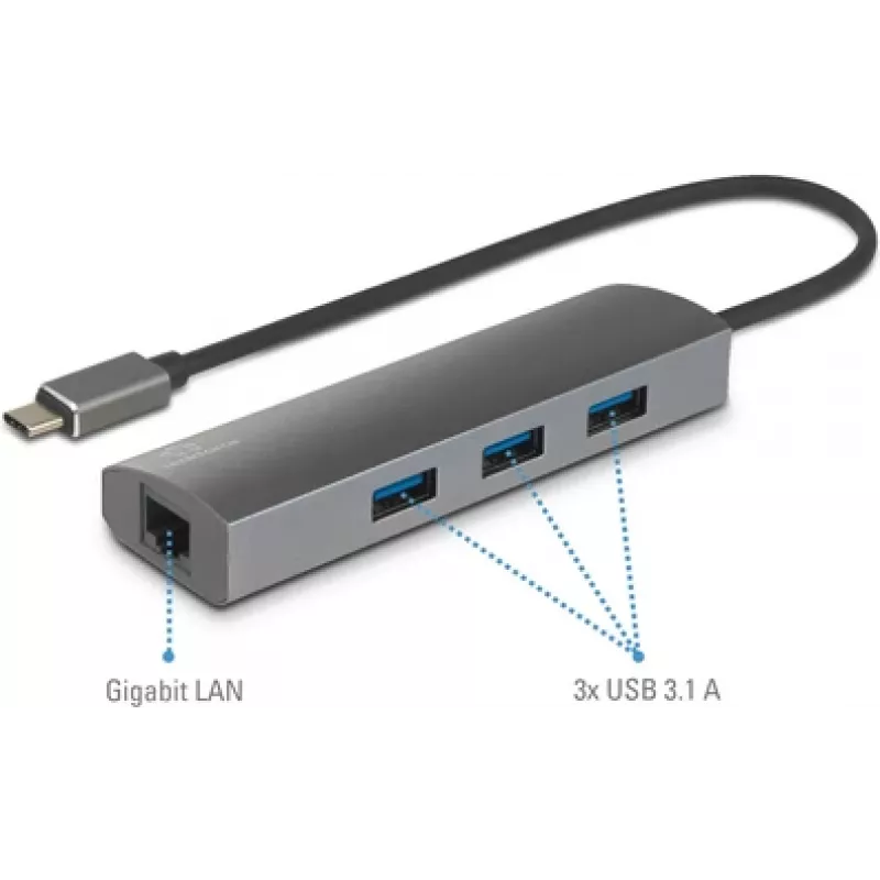 Renkforce RF-3374952 Interfeisa Hub USB 2.0 Type-C 1000 Mbit/s Melns - Pelēks (RF-3374952)