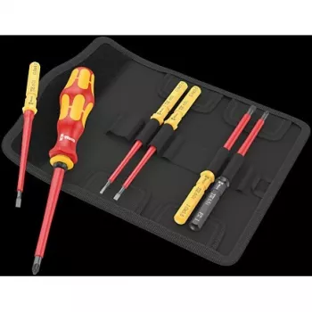 Wera 05006601001 Kraftform Kompakt VDE 7 Universal 2 Tool Finder skrūvgriežu komplekts, 7 daļas, 817 VDE rokturis uzgaļiem + 6 maināmi VDE asmeņi, IEC 60900, ar jostas somiņu