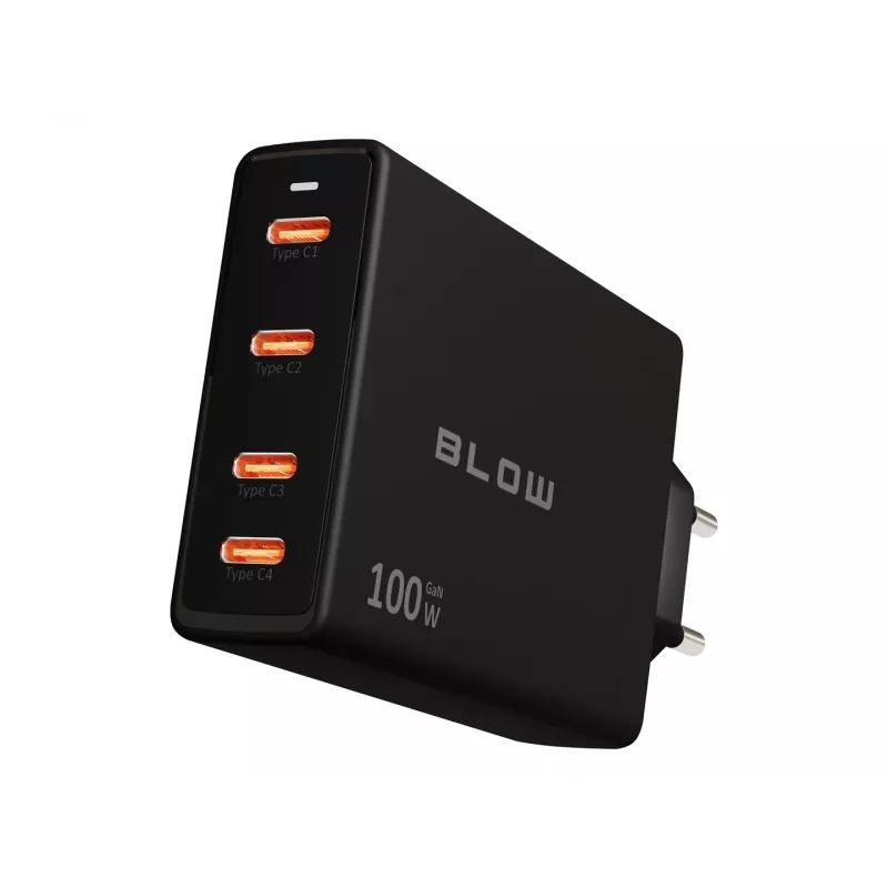 BLOW 4xUSB-C PD 100W GaN sienas lādētājs, melns