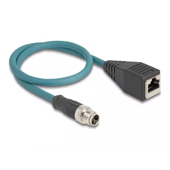 DeLOCK M12 Adaptera kabelis X-kodēts 8 kontaktu vīrietis uz RJ45 sieviete 50 cm