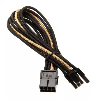SilverStone PCI-8-Pin uz PCIe-6+2-Pin Kabelis, 250mm - melns/zelta