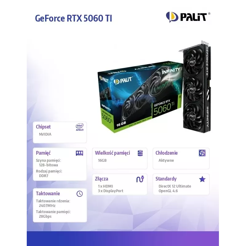 Videokarte Palit GeForce RTX 5060 Ti 16 GB GDDR7